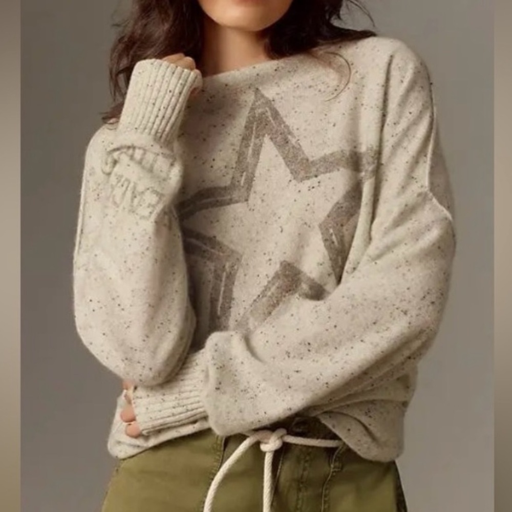 Pilcro Anthropologie Cashmere Speckled Star Motif Sweater in Grey